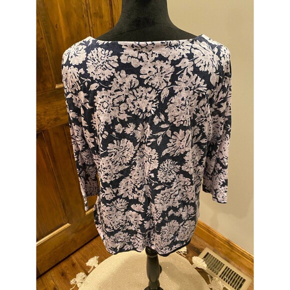 Croft and Barrow Blouse Petite XL Top Pullover 3/4 Sleeve Navy White Relaxed Fit - Picture 5 of 11